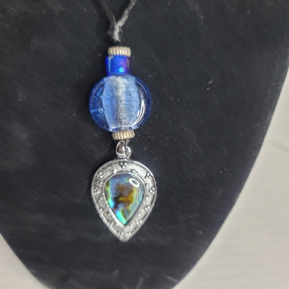 Fashion‎ Jewelry Rope Necklace Tear Drop Silver Glue Green Stone 23"